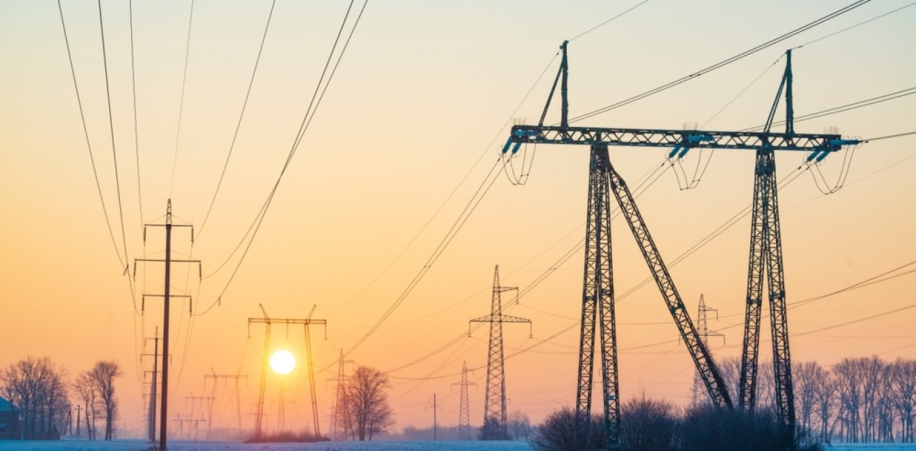 Ukrainian electricity infrastructure in a winter landscape