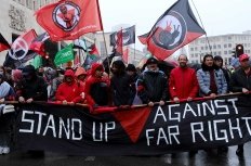 People attend a demonstration against the Far Right in Brussels, Belgium