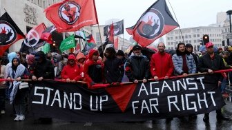 People attend a demonstration against the Far Right in Brussels, Belgium