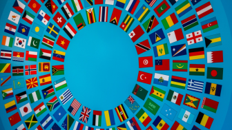 World Bank Group and International Monetary Fund Annual Meeting Logo with Flags Arranged in a Circle