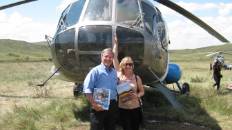 Tom Blanton and Svetlana Savranskaya at the former Soviet nuclear test site near Semipalatinsk, Kazakhstan, in 2015.