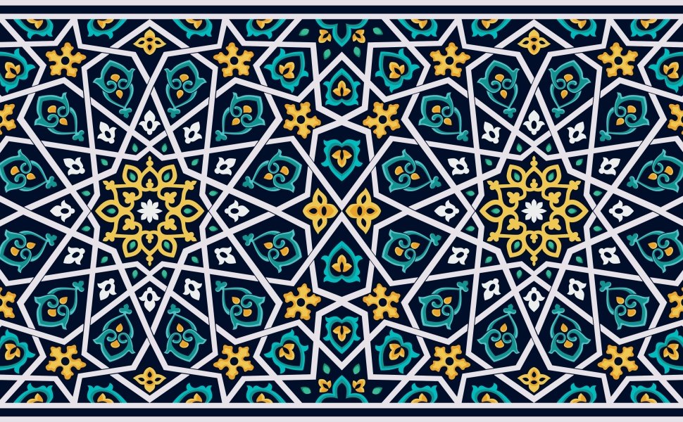 Mosaic design in blue and yellow
