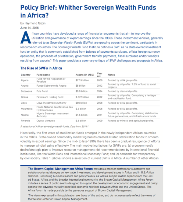 Whither Sovereign Wealth Funds in Africa?