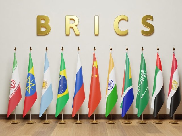 BRICS-member flags sit next to each other