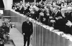 Leonid Brezhnev photographed after speaking in April 1967 at the 7th Party Congress of the SED.