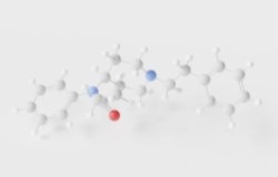 fentanyl molecule 3d, molecular structure, ball and stick model, structural chemical formula opiate agonists